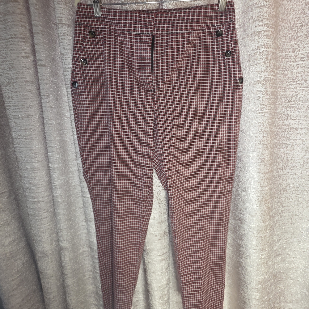 New York & Company Burgundy Check Ankle Pants